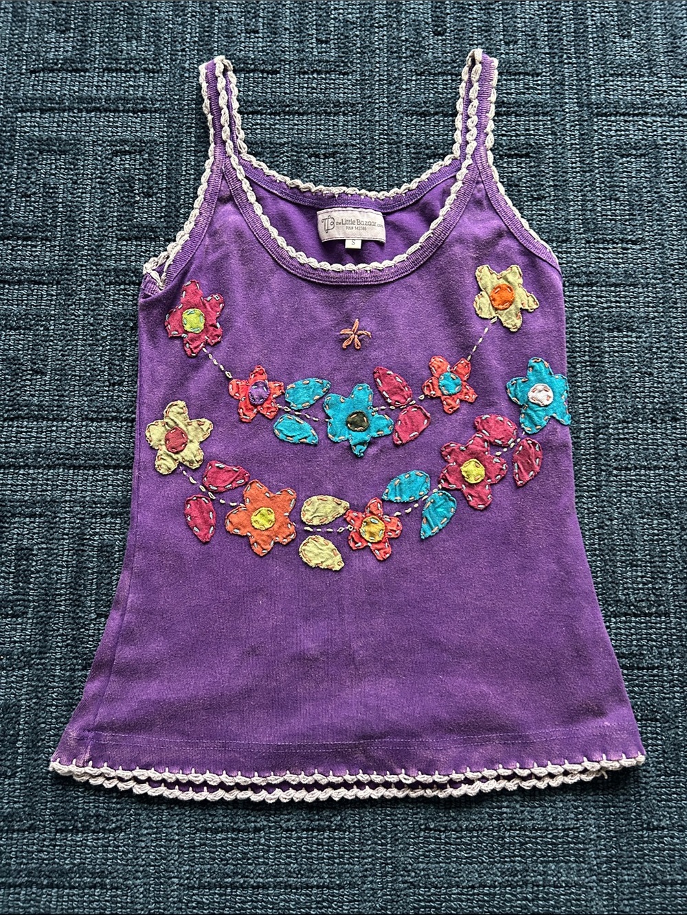 Purple Floral Embroidered Tank Top. Size small
